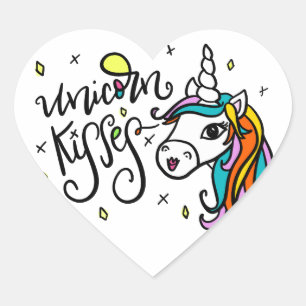 Eenhoorn Kisses, met de hand getekend Hart Sticker