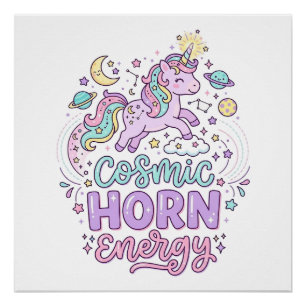 Eenhoorn Kosmische Hoorn Energie Schattig Pastel G Perfect Poster