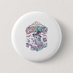 Eenhoorn Kruip Het Magische Retro Stijl T-Shirt On Ronde Button 5,7 Cm