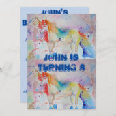 Eenhoorn Kunst Watercolour Jongens Verjaardagsuitn Kaart (Voorkant / Achterkant)