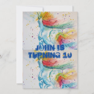 Eenhoorn kunst waterverf jongens verjaardagsuitnod kaart