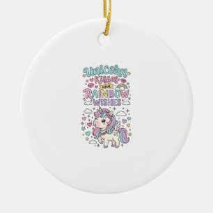 Eénhoorn Kusjes en Regenboog Wensen Cute Pastel Dr Keramisch Ornament