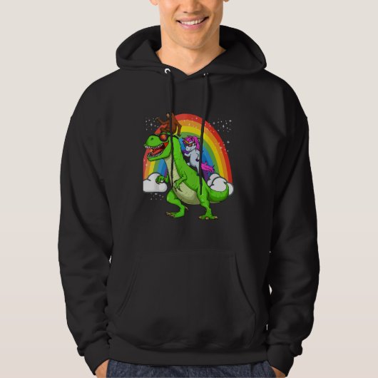 Eenhoorn luiaard rijden dinosaurus rex regenboog S Hoodie (Voorkant)