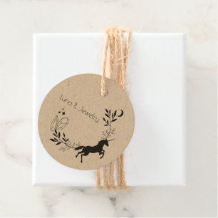 Eenhoorn, maan & kristallen sieraden verpakking bedankjes labels
