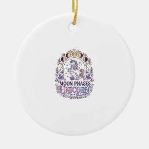 Eenhoorn Maanfasen Eenhoorn Witte Achtergrond Shir Keramisch Ornament