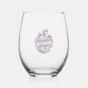 Eenhoorn Macaron Magie Whimsical T-Shirt Ontwerp_1 Wijnglas Zonder Voet