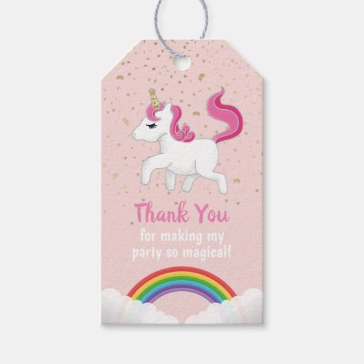 Eenhoorn Magical Party Rainbow Pink Favor Bedankt Cadeaulabel (Voorkant)