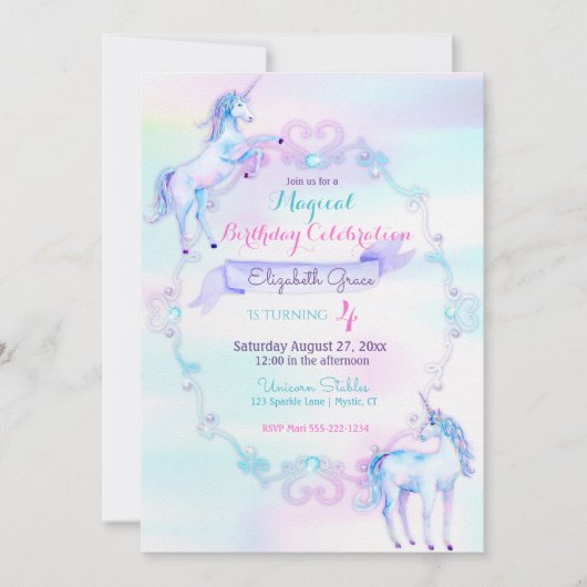 Eenhoorn Magische Fantasy Regenboog Aqua Roze Lave Kaart (Voorkant)