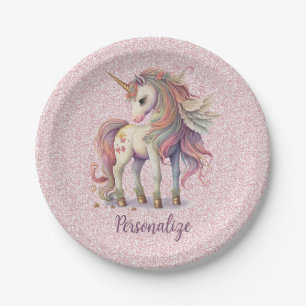 Eenhoorn Magische Regenboog Kleuren Roze Glitter Papieren Bordje