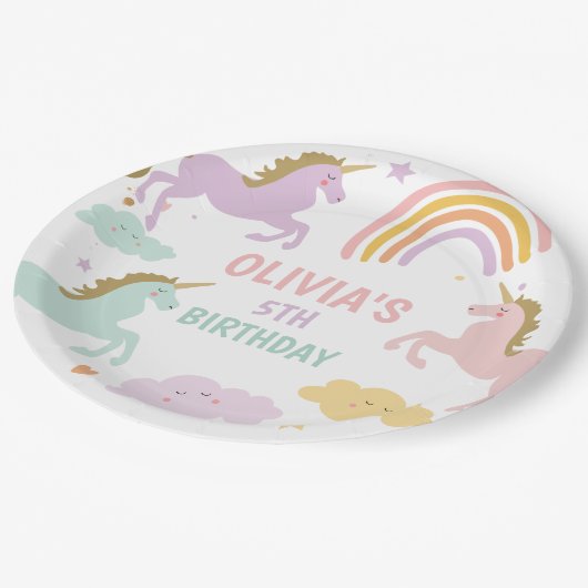 Eenhoorn Magische Regenboog Viering Meisje Verjaar Papieren Bordje (Gekanteld)