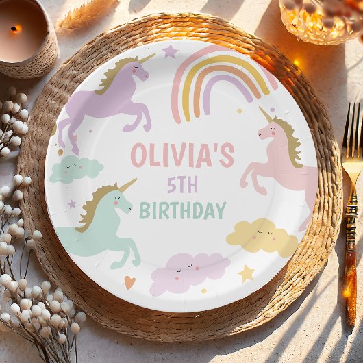 Eenhoorn Magische Regenboog Viering Meisje Verjaar Papieren Bordje