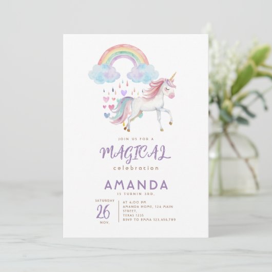 Eenhoorn Magische Regenboog Waterverf verjaardag Kaart (Staand voorkant)
