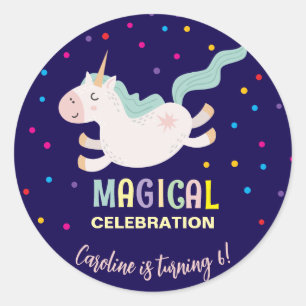 Eenhoorn magische viering verjaardag kinder ronde sticker