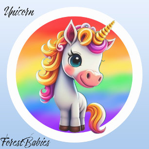 Eenhoorn 🌈🦄 meisje dier, kleurrijk regenboog ont ronde sticker