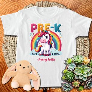 Eenhoorn Meisjes Pre-K Hier kom ik gepersonaliseer T-shirt