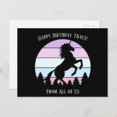 Eenhoorn met achtergrond zonsondergang naam datum briefkaart (Voorkant / Achterkant)