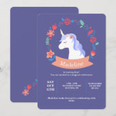 Eenhoorn met bloemen uitnodiging (Voorkant / Achterkant)