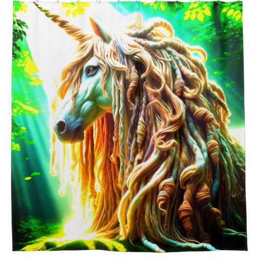 Eenhoorn met Dreadlocks Douchegordijn (Voorkant)