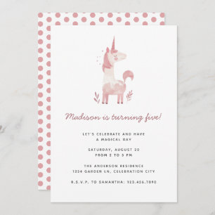 Eenhoorn Modern Roze Polka Dots Kids Verjaardagsfe Kaart