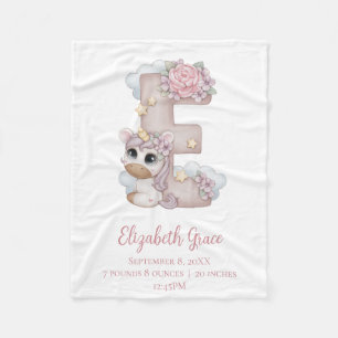 Eénhoorn Monogram Letter E Roze Baby Meisje Cadeau Fleece Deken