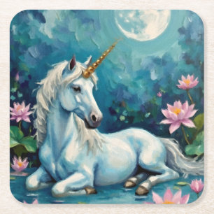 Eenhoorn Mystic Garden Vierkante Kartonnen Onderzetter