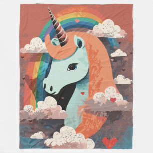 Eenhoorn onder regenboog & onder harten fleece deken