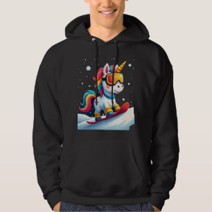 Eenhoorn op Snowboard - Grappige Ski en Winterspor Hoodie