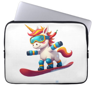 Eenhoorn op Snowboard - Grappige Ski en Winterspor Laptop Sleeve
