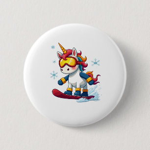 Eenhoorn op Snowboard - Grappige Ski en Winterspor Ronde Button 5,7 Cm