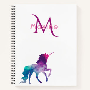 Eenhoorn paarse roze wit monogram notitieboek