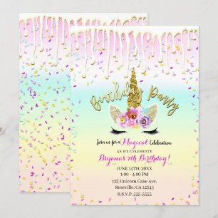 Eenhoorn Pastel Regenboog Frosting Drip Verjaardag Kaart