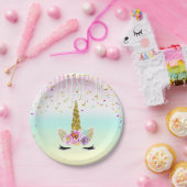Eenhoorn Pastel Regenboog Frosting Drip Verjaardag Papieren Bordje (Feest)