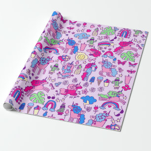 Eenhoorn Pegasus Paard Rainbow Doodle Cadeaupapier