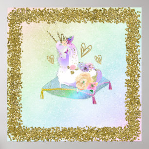 Eenhoorn Prinses Diva Iriserende Regenboog Pastel Poster