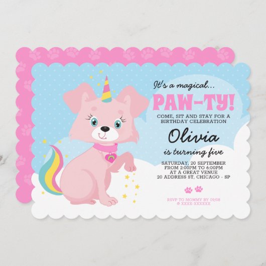 Eenhoorn Puppyl - Unipuppy Meisjes Verjaardag Kaart (Voorkant / Achterkant)