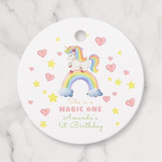 Eenhoorn Rainbow Magic One Eerste Verjaardag Bedankjes Labels (Voorkant)