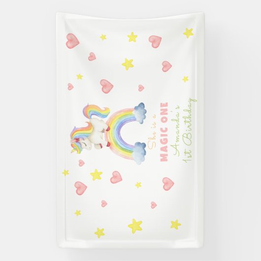 Eenhoorn Rainbow Magic One Eerste Verjaardag Spandoek (Verticaal)