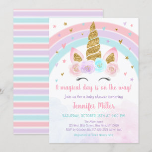 Eenhoorn Rainbow Pastel Baby shower Kaart