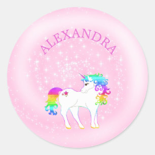 Eenhoorn Rainbow Pink Schattige Meisjes Named Ronde Sticker