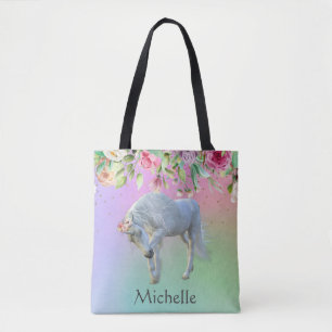 Eenhoorn Regenboog Bloemen Gouden Canvas tas Geper