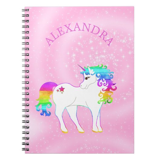 Eenhoorn Regenboog Roze Cute Aangepast Notitieboek (Voorkant)