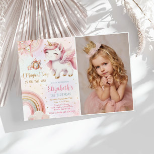 Eenhoorn Regenboog Roze Goud Pastel Verjaardagsfot Kaart