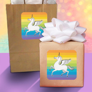 Eenhoorn regenboog strepen vierkante sticker
