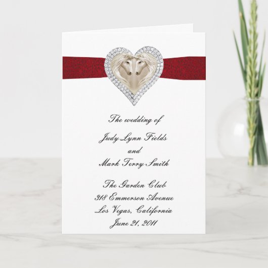 Eenhoorn Rood Kant Bruiloftsprogramma Kaart (Voorkant)