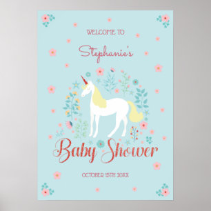 Eenhoorn Roos Gouden Glitter Baby shower Poster