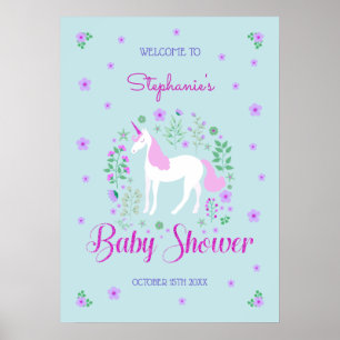 eenhoorn roze aqua Baby shower gepersonaliseerd Poster