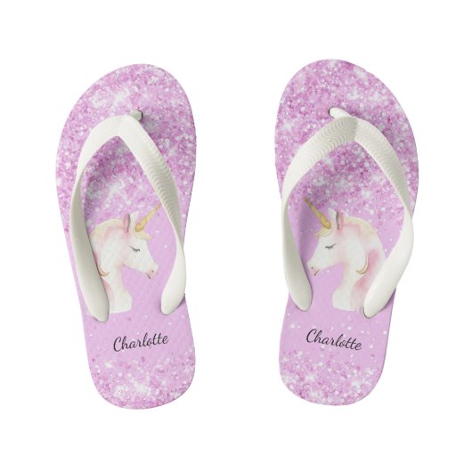 Eenhoorn roze glitter naam meisje kinder teenslippers (Voetbed)