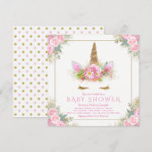 Eenhoorn Roze Goud Baby Douche Uitnodigingen (Voorkant / Achterkant)