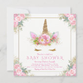 Eenhoorn Roze Goud Baby Douche Uitnodigingen (Voorkant)