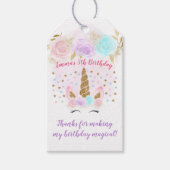 Eenhoorn Roze & Goud Verjaardag Dank u Cadeaulabel (Voorkant)